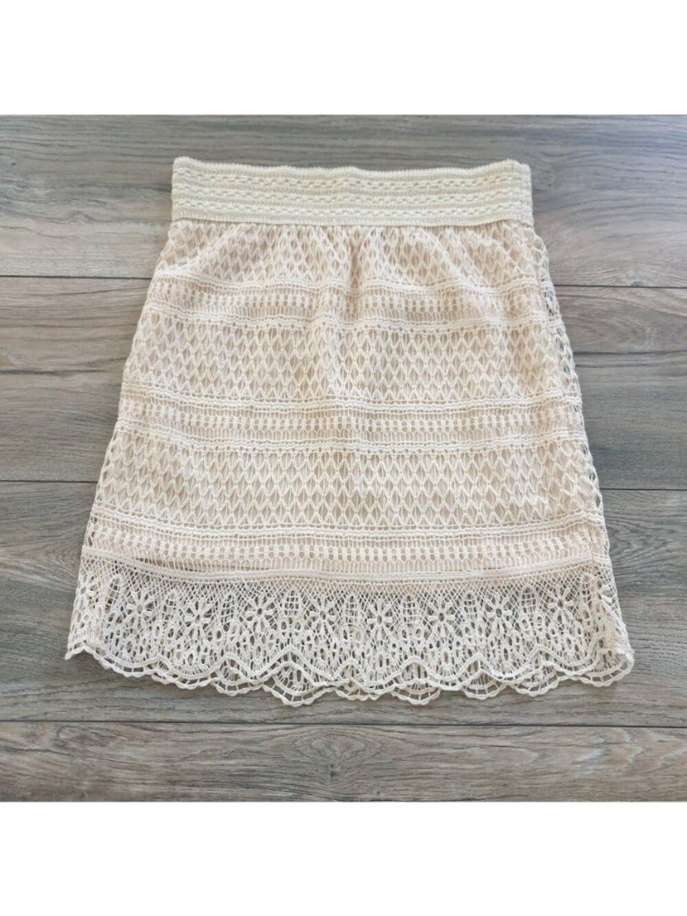 Sweet Journey Crochet Lace Skirt Small Womens Elastic Waist Cream Lined Floral T